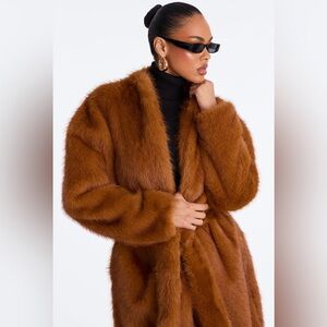 NWT Elegant Brown Faux Fur Coat 2X